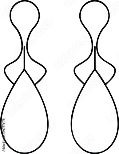 Elegant Minimalist Outline Drawing of Two Modern Dangle Earrings with Flowing Organic Shapes