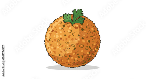 Crispy Fried Arancini Ball with Parsley Garnish on White Background