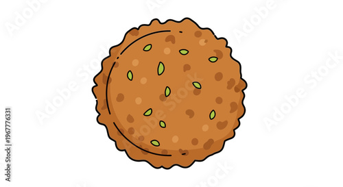 Crispy Falafel Ball with Green Herbs, Isolated on White Background, Vector Illustration