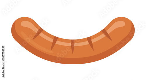 Curved Grilled Sausage, Isolated on White Background, BBQ Food Icon