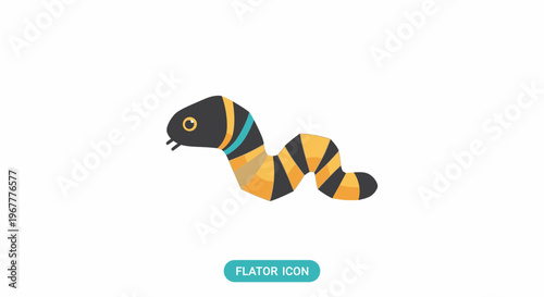 Cute Cartoon Snake Icon, Flat Design, Isolated on White Background