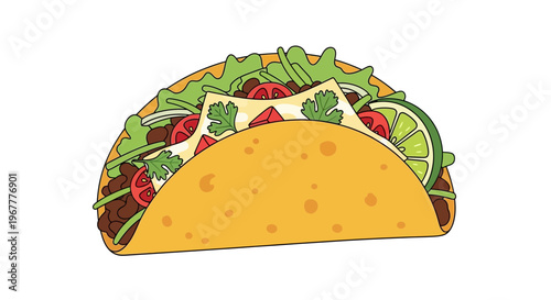 Delicious Cartoon Taco Illustration Isolated on White Background