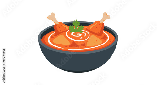 Delicious Chicken Curry Dish with Garnish in Bowl