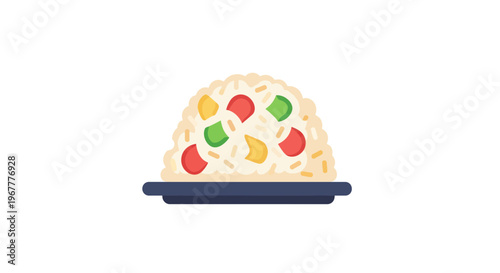 Delicious Fried Rice Bowl with Colorful Vegetables - Flat Design