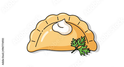 Delicious Dumpling with Sour Cream and Parsley - Isolated Illustration