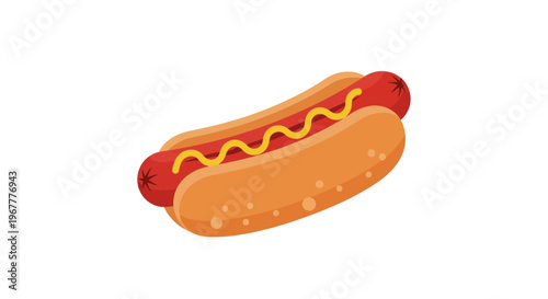 Delicious Hot Dog with Mustard on White Background