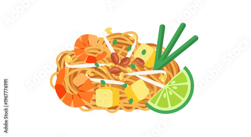 Delicious Pad Thai Noodles with Shrimp, Peanuts, and Lime