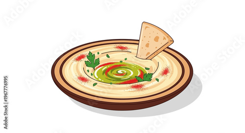 Delicious Hummus Dip with Pita Bread and Parsley