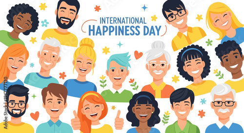 Diverse People Celebrating International Happiness Day with Smiles and Joy