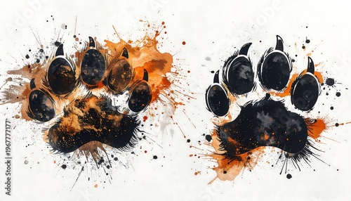 Tiger paw print with orange paint.