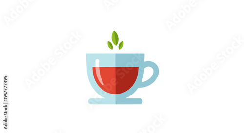Flat Design Tea Cup with Leaves, Herbal Infusion