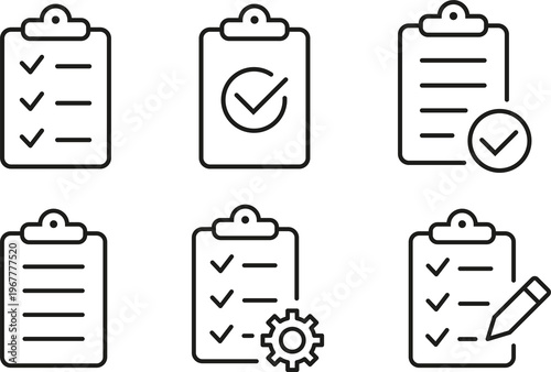Checklist Clipboard Line Icons Set – Task Management and To Do List Vector