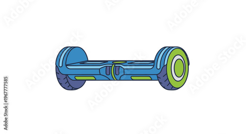 Futuristic Hoverboard Scooter with Blue and Green Accents on White Background
