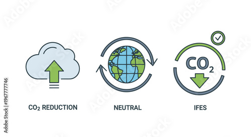 CO2 Reduction, Carbon Neutral, and Emission Reduction Icons