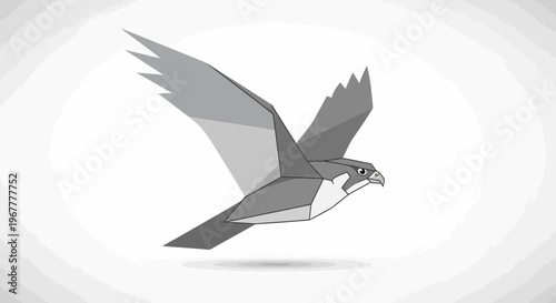 Geometric Falcon Flying, Polygonal Bird of Prey, Low Poly Style