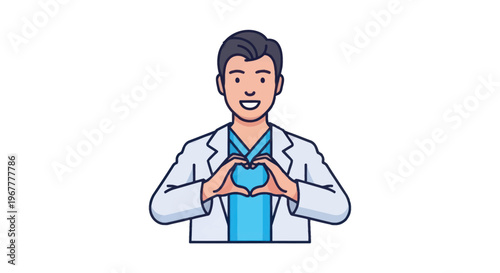 Smiling Male Doctor Forms Heart Shape With Hands, White Background
