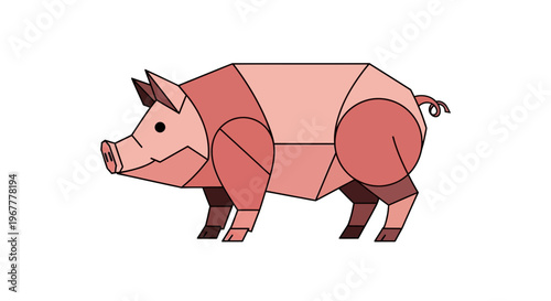 Geometric Pig Illustration, Pink Polygonal Farm Animal, Simple Vector Art