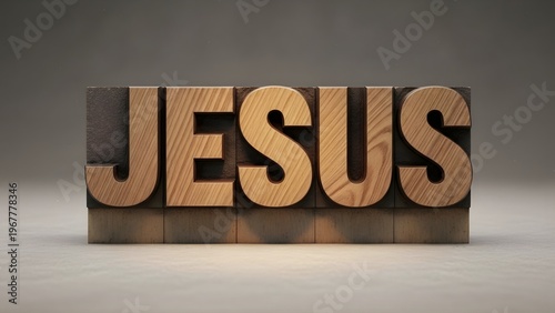 Jesus wooden letterpress typography religious vintage design