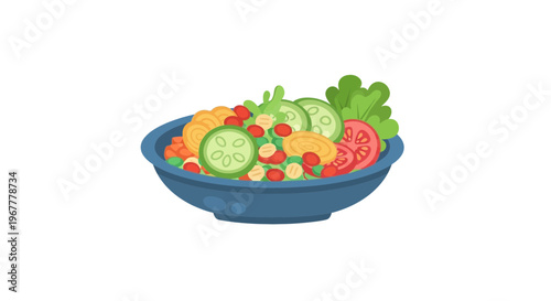Healthy Salad Bowl with Fresh Vegetables and Grains, Flat Design