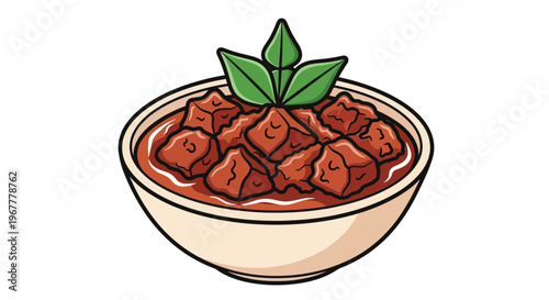 Hearty Beef Stew in Bowl with Fresh Basil Garnish