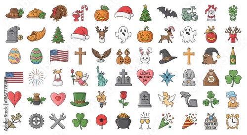 Holiday Icons Collection: Christmas, Halloween, Easter, Thanksgiving, USA & More