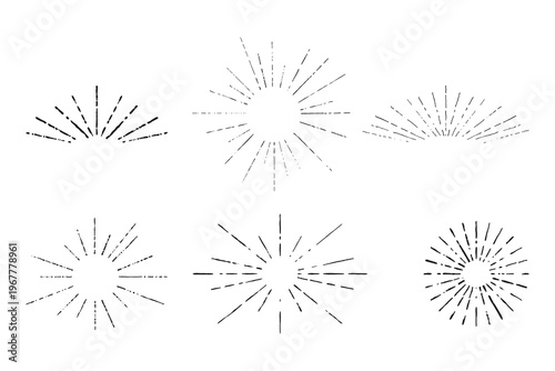 Hand-drawn abstract sunburst or starburst lines, flat design vector illustration