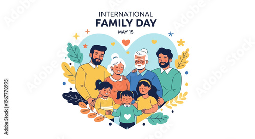 International Family Day Illustration: Multi-generational Family Embracing Love and Unity