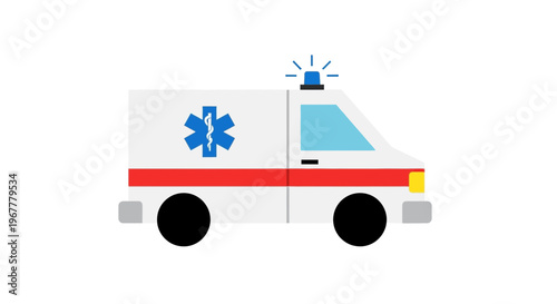Modern Ambulance Vehicle, Emergency Medical Service Icon, Healthcare Transport