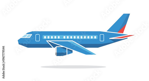 Modern Blue Airplane in Flight, Travel and Transportation Concept
