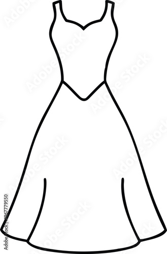 Elegant strappy v neck dress outline with a flowing long skirt depicting formal feminine attire for special events