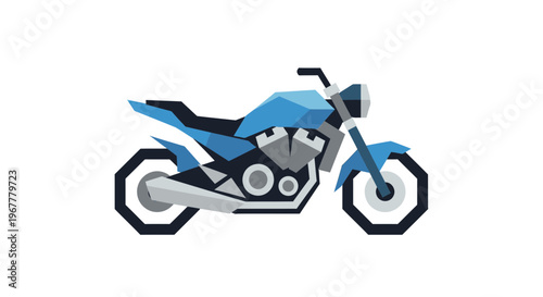 Modern Motorcycle Illustration - Blue Sportbike, Geometric Style, Isolated