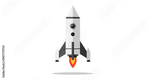 Modern Rocket Ship Launching into Space with Fiery Exhaust