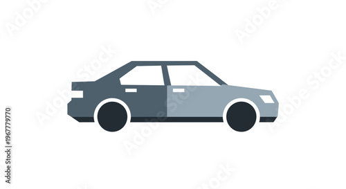 Modern Sedan Car Icon, Flat Design, Isolated on White Background