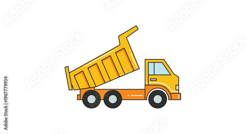 Orange Tipper Truck Unloading Materials - Construction Vehicle Vector Illustration