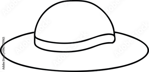 Elegant Wide Brim Sun Hat Outline Drawing for Fashion and Travel Designs