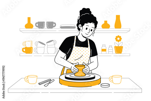 Woman Making Pottery on Wheel in Studio