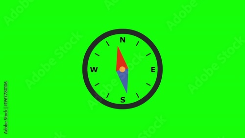 Compass Navigation Icon Animation Direction Finder on Green Screen