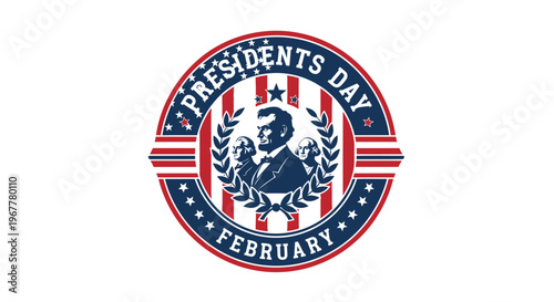 Presidents Day Emblem with Lincoln and Washington, Festive American Holiday Design
