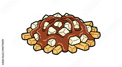 Poutine Illustration - Canadian French Fries with Cheese Curds and Gravy