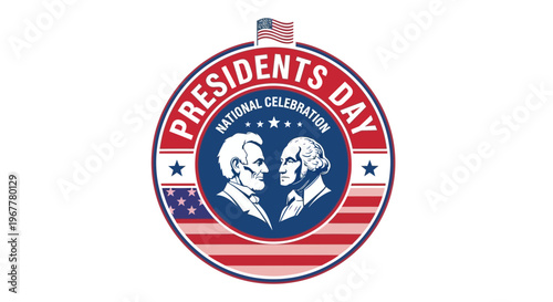 Presidents Day National Celebration Emblem with Lincoln and Washington