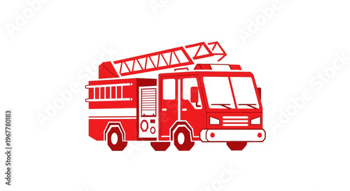 Red Fire Truck Illustration with Ladder, Emergency Vehicle Icon