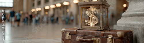 Vintage suitcase in the tra...