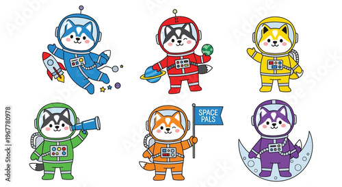 A collection of adorable cartoon animal astronauts in spacesuits depicted with playful designs silhouette high quality professional detailed modern elegant stylish