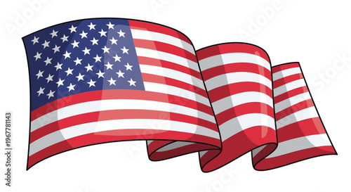 Waving American Flag Illustration - USA Patriotism Symbol