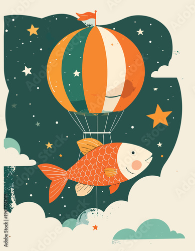 Creative Surreal Fish Hot Air Balloon Vector Design