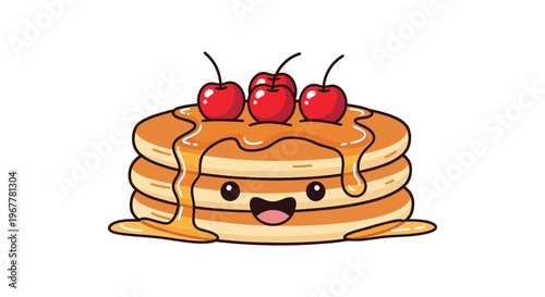 A cheerful stack of pancakes adorned with cherries and dripping syrup depicted in a simple silhouette high quality professional detailed modern