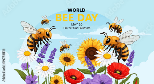 World Bee Day May 20 Protect Our Pollinators, Bees Flying Around Flowers