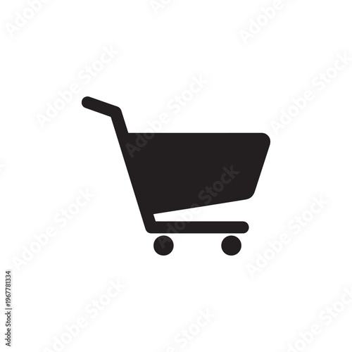 Shopping Cart Icon Flat Black Silhouette Clean Logo White Background