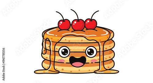 A charming illustration depicts a stack of pancakes topped with cherries and dripping honey a delightful silhouette high quality professional detailed