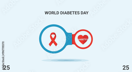 World Diabetes Day Logo with Red Ribbon and Heart Icon